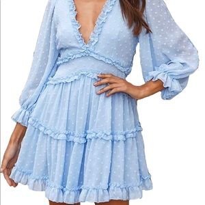 Blue v neck mini dress
